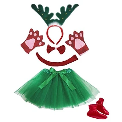 Abbildung von Petitebelle 3D Stirnband Bowtie Schwanz Handschuhe Rock Schuhe 6pc Mädchen Kostüm Einheitsgröße Gruen Ring Reindeer