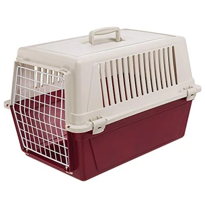Abbildung von Ferplast Katzentransportbox, kleine mittelgroße Hundetransportbox, Hunde und Katzen bis 15 kg, Eisentür, Lüftungsschlitze, 40x60xH 38 cm, Hartschalen Transportbehälter Atlas 30 EL, Bordeaux