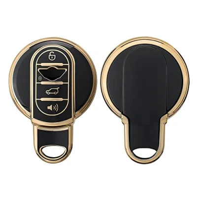 Abbildung von kwmobile Autoschlüssel Hülle kompatibel mit Mini 3 Tasten Smart Key Schlüsselhülle Silikon Cover Schwarz Gold