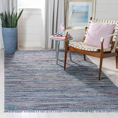 Abbildung von SAFAVIEH Modern Teppich für Wohnzimmer, Esszimmer, Schlafzimmer Rag Rug Collection, Kurzer Flor, Lila und Multi, 152 X 244 cm