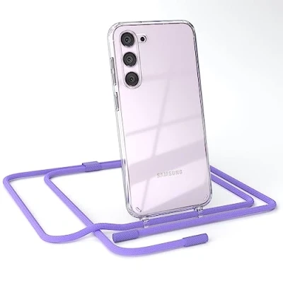 Abbildung von EAZY CASE kombinierbare Handyketten kompatibel mit Samsung Galaxy S23 Plus, Transparente Hülle Umhängeband, abnehmbar durch abschraubbare Endstücke, Band, Riemen, Lavendel Lila