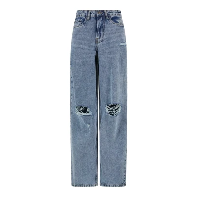Abbildung von Urban Classics Damen TB6155 Ladies Distressed 90&#039;s Wide Leg Denim Pants Hose, Vintage lightblue Washed, 26