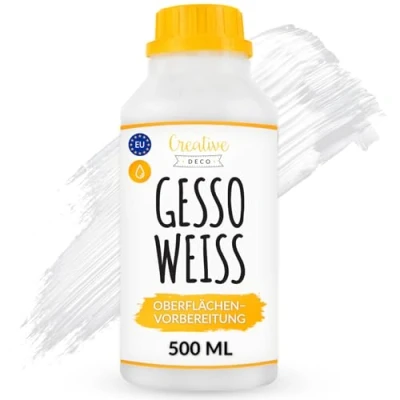 Abbildung von Creative Deco Professionell Weiße Gesso 500ml Acryl Farben oder Perfekte Grundierung für Malerei Ideal Primer Öl Farben, Pouring, Decoupage, Finnabair, Malfarbe Grundfarbe n