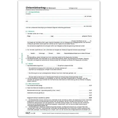 Abbildung von RNKVERLAG 520/10 Untermietvertrag für Wohnräume, DIN A4, 10 Verträge