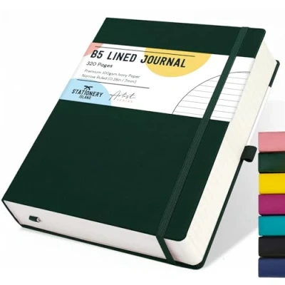 Abbildung von STATIONERY ISLAND B5 liniertes Notizbuch, 320 Seiten dickes Tagebuch, Hardcover mit 100 g/m² zum Schreiben, Arbeiten, Lernen, Tage buch, Dunkelgrün