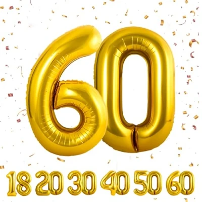 Abbildung von 60 Geburtstag Deko zahlen luftballon jahre Folienballon Gold für 60. Geburtstagsdeko Männer Frauen Ballon Zahl zum fliegt mit Helium 60.Geburtstagsparty 40&quot; 101cm