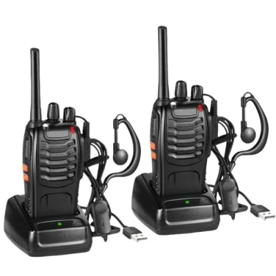Abbildung von Walkie Talkies PMR446 Professionelle Funkgerät Set, 16 Kanäle Wiederaufladbares Walky Talky Set Tragbares mit Headset und USB Ladestation für Outdoor Sport, Baustelle(1 Paar, Schwarz)