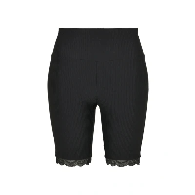Abbildung von Urban Classics Ladies HIGH Waist RIB LACE HEM Cycle Shorts Shorts, Damen, Größe: 28, Schwarz