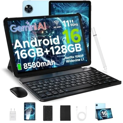 Abbildung von DOOGEE U11 Android 16 AI Tablet 11 Zoll, 16GB+128GB (2TB TF) Gaming Tablets, T7200 Octa Core, 8580mAh, Gemini AI, WiFi 5, 90Hz Display, 13MP+5MP, mit Tastatur, Maus,Stift,Hülle und Schutzfolie