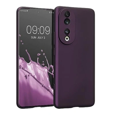Abbildung von kwmobile Handyhülle kompatibel mit Honor 90 5G Hülle weiche Silikon Case metallisch schimmernd in Metallic Brombeere