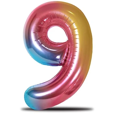 Abbildung von envami® Luftballon Geburtstag XXL Regenbogen Rainbow Riesen Folienballon in 40&quot; 101cm Geburtstagsdeko Ballon Zahl Deko zum fliegt mit Helium (Zahl 9)