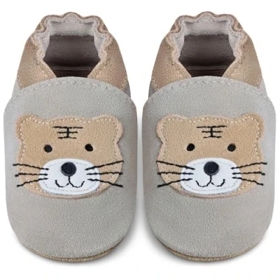 Abbildung von IceUnicorn Baby Lauflernschuhe Krabbelschuhe Mädchen Jungen Lederschuhe Weicher Leder Hausschuhe Wildledersohlen Babyschuhe(Hellgrauer Tiger, 2 3 Jahre)