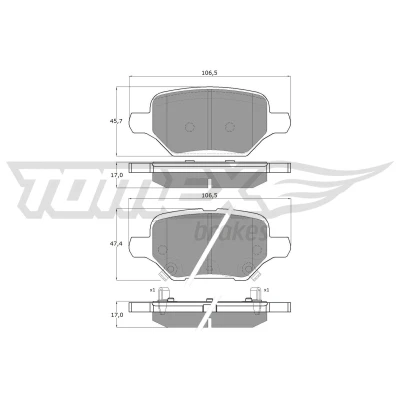 Abbildung von TOMEX brakes TX 19 80 Bremsbelagsatz Hinterachse mit akustischer Verschleißwarnung Zubehör OPEL: Mokka / X