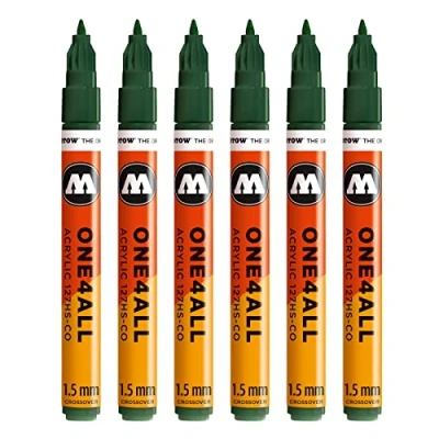 Abbildung von Molotow One4All 127HS CO Acryl Marker (1,5 mm Strichstärke, hochdeckend und permanent, UV beständig, für fast alle Untergründe) 6 Stück Farbe 145 future green