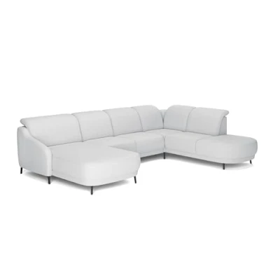 Abbildung von CAVADORE Wohnlandschaft Blue, Sofalandschaft mit Longchair im modernen Design, inkl. kopfteilverstellung, Vorziehsitz motorisch, Klapptisch, mattschwarzen Metallfüßen, Flachgewebe, Mittelgrau