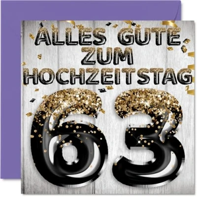 Abbildung von Stuff4 63. Hochzeitstag Karte Liebe Schwarz Gold Glitzerballons 63 Jahrestag Geschenke für Mein Mann Ehemann Meine Frau Ehefrau, 145mm Glückwunschkarten