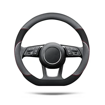Abbildung von Ergocar D Form Auto Lenkradbezug Rutschfester Sport Lenkradschutz Mikrofaser Leder mit Atmungsaktives Wildleder für Lenkrad Durchmesser 38cm (15 &quot;) (Schwarz)