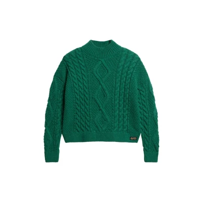 Abbildung von Superdry ARAN Cable Strickpullover, Damen, Größe: 36, Pine green