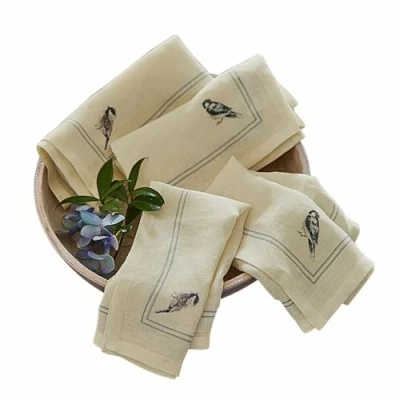 Abbildung von LOBERON Serviette 4er Set Taralga, stilvolles Vogelmotiv, traditionelle Eleganz, Landhaus Charme, Tischwäsche, Küchentextilien, Leinen, creme/blau