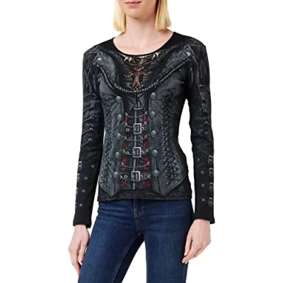 Abbildung von Spiral GOTHESS WRAP Oberteil mit Allover Motiv lockerer Schnitt Schwarz M