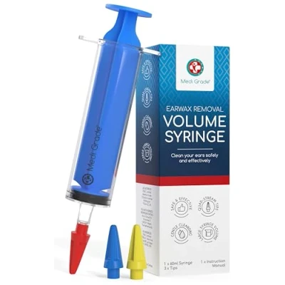 Abbildung von Ohrenschmalz Entferner Set Ohrenreiniger für Zuhause von Medi Grade mit 3 x Sanften Quad Stream Ohrreiniger Erwachsene 60 ml Ohrenspritze, Spitzen
