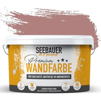 Abbildung von SEEBAUER diy Wandfarbe lila 5L für Innen (No. 962 Asian Dawn) Edelmatte Innenfarbe Violetttöne sehr hohe Deckkraft Matt, Abwaschbar und Tropffrei