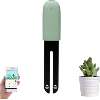 Abbildung von 4 in 1 Pflanzenfeuchtigkeitsmesser, Bodenfeuchtigkeitssensor, Intelligenter Pflanzen Bodentester überwacht automatisch Feuchtigkeit/Licht/Fruchtbarkeit/Temperaturniveau, für Mijia APP (grün1PCS)