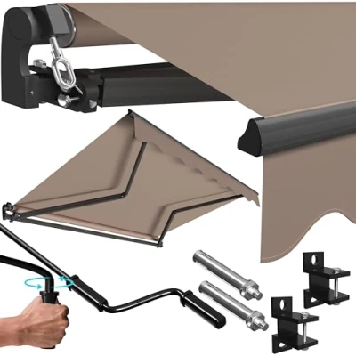 Abbildung von KESSER® Gelenkarmmarkise Vormontiert Markise Gelenkmarkise 250 x 200 cm Terrassenmarkise Sonnenmarkise inkl. Wandhalterung Sonnenschutz Balkonmarkise wasserabweisend Alu/Polyester Taupe