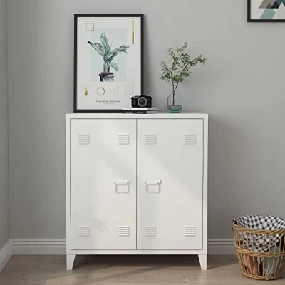 Abbildung von en.casa Aktenschrank »Oripää« mit 2 Türen Stahl 90x80x33 cm Weiß