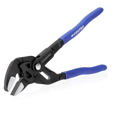 Abbildung von WORKPRO Zangenschlüssel 255 mm, Greift bis 50 Verstellbare Rillengelenkzange ohne Zähne, Hochwertiger Cr V Stahl, Paralleles Backendesign mit Doppelten Arbeitssparenden Griffen