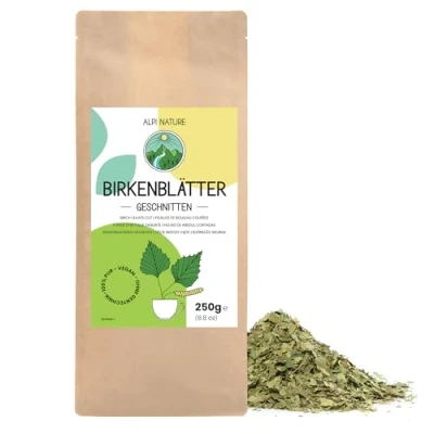 Abbildung von Birkenblättertee 250g von Alpi Nature, Loser Birkentee, Birkenblätter getrocknet und geschnitten zur Zubereitung Birken Tee, Tee Kräutertee