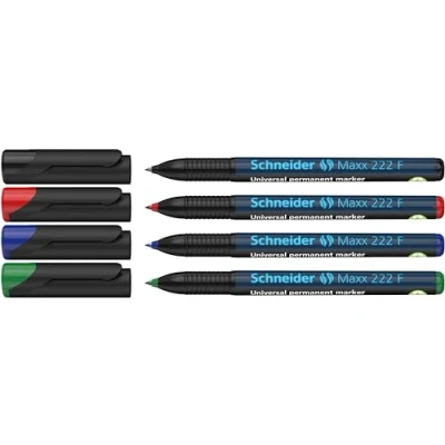 Abbildung von Schneider Maxx 222 F Universal Marker (Strichstärke 0,7mm), 4er Etui (Schwarz, Rot, Blau, Grün)