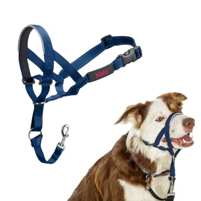 Abbildung von HALTI Kopfgeschirr Verhindert, dass Ihr Hund an der Leine zieht, Einfache Anpassung, Leicht, mit gepolstertem Nasenriemen, Anti Zug Halsband für mittelgroße Hunde (Größe 2, Kobaltblau)