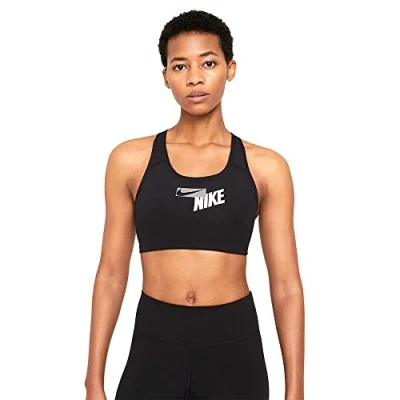 Abbildung von Nike CZ4443 010 W NK Swoosh Logo Bra PAD Sports Womens Black/Black/(Particle Grey) XL