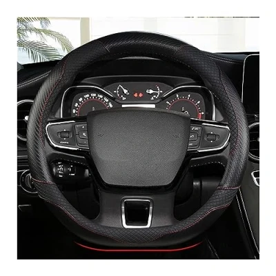 Abbildung von Lenkradbezug Für Citroen Berlingo 2018 2019 2020 2021 Carbon Faser Leder Auto Lenkrad Abdeckung Zubehör Autozubehör Innenraum (Farbe : Schwarz)
