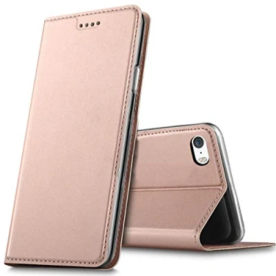 Abbildung von Verco Handyhülle für iPhone SE, Premium Handy Flip Cover Apple 5S Hülle [integr. Magnet] Book Case PU Leder Tasche, Rosegold
