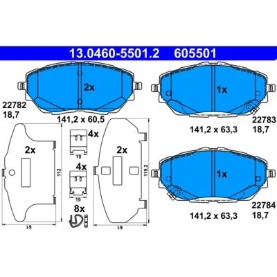 Abbildung von ATE 13.0460 5501.2 Bremsbelagsatz mit akustischer Verschleißwarnung Anti Quietsch Blech Zubehör TOYOTA: Corolla XII Kombi, C HR
