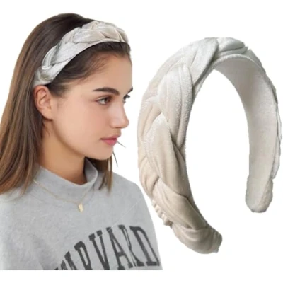 Abbildung von LEBENSWERT Haarreif Samt Geflochtener Haarreifen Damen Trachten breit Vintage Harrband Mode Stirnbänder für Frauen (Beige)