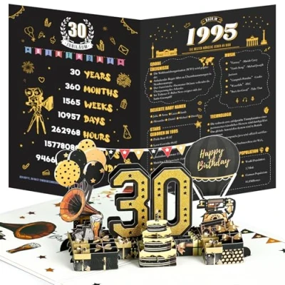 Abbildung von Joyoldelf 30. Geburtstagskarte, 1995 Jahrgang Geburtstag Karte, 3D Pop Up Grußkarten mit Umschlag, Vintage Geschenke für Mann und Frau