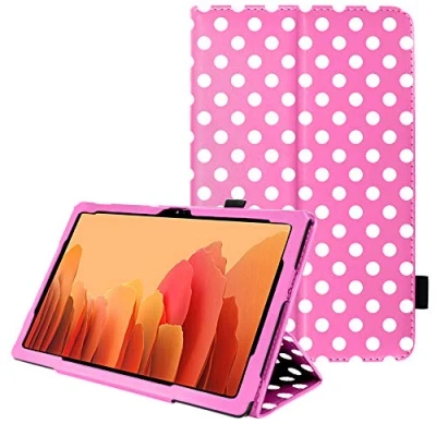 Abbildung von TECHGEAR Leder hülle Kompatibel mit Samsung Galaxy Tab A7 10.4 2020 (SM T500 / SM T505) Premium PU Schlank Folio Schutzhülle Ständer und Handschlaufe, [Rosa Tupfen]