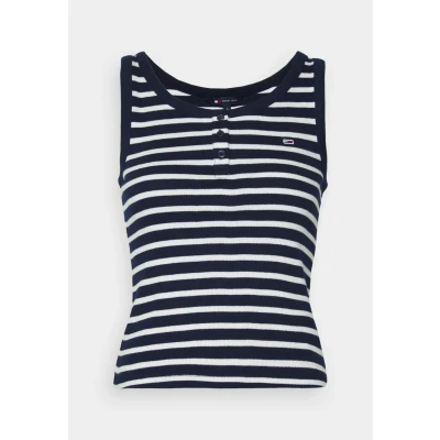 Abbildung von Tommy Jeans SLIM Button TANK Top, Damen, Größe: 34, Dark night navy