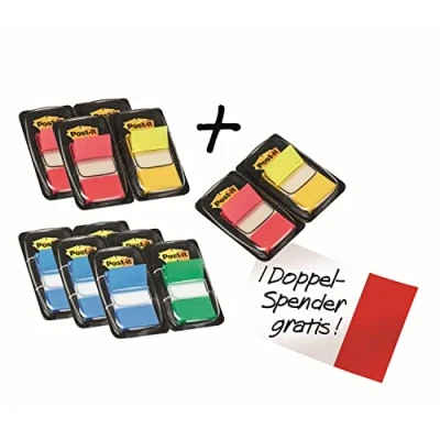 Abbildung von Index Tab Werbeset POST IT (680 P10+2), PP, 25x43mm, verschiedene Farben, 10 + 2 GRATIS Blöcke