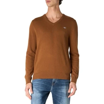 Abbildung von GANT Herren Extrafine Lambswool V Neck Pullover, Cacao, M