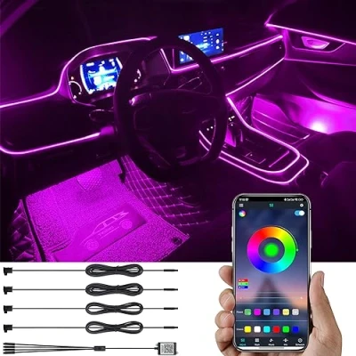 Abbildung von TABEN Auto Umgebungsbeleuchtung Kit 5m Glasfaser 64 Farben Bluetooth APP Steuerung USB Atmosphäre Licht, DIY 16 Millionen RGB Mehrfarbig Sound Musik Sync Innenbeleuchtung DC 12V