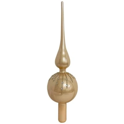 Abbildung von zeitzone Christbaumspitze Creme Weiß Verziert Glitzer Echt Glas Weihnachtsbaumspitze 31cm