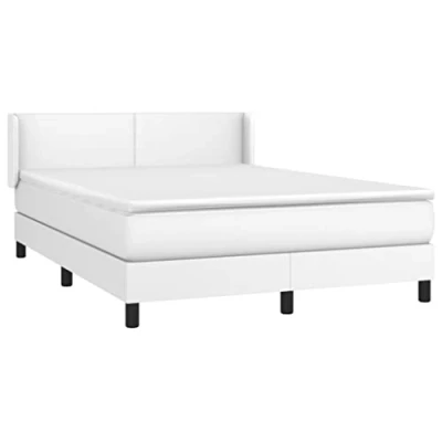 Abbildung von vidaXL Boxspringbett, Doppelbett mit LED Matratze Matratzenauflage, Bettgestell Lattenrost Kopfteil, Polsterbett Bett für Schlafzimmer, Weiß 140x200cm Kunstleder