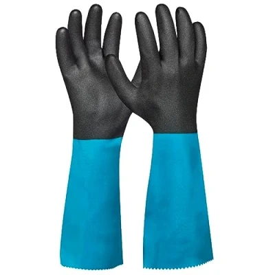 Abbildung von Gebol Grip Tech Plus 1 Paar Größe XL (Gr 10) Lange Gummihandschuhe aus Nitril, PVC und Nylonstrick innen gegen Chemikalien, Säure, Öl &amp; Fett Wasserdicht, griffsicher Herren Blau