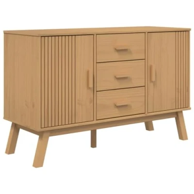 Abbildung von vidaXL Sideboard, Kommode mit 3 Schubladen 2 Fächern, Beistellschrank Holzbeine, Anrichte Mehrzweckschrank Schrank, Braun Massivholz Kiefer