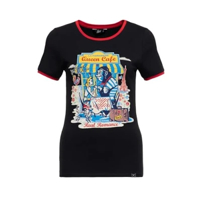 Abbildung von Queen Kerosin Damen Print T Shirt Kurzarmshirt Ringer Comic Cartoon Artwork Paris Frankreich Vintage Retro Real Romance