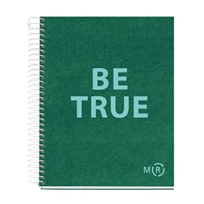 Abbildung von Miquelrius Be Eco A5 Notizbuch, 80 Blatt 90 g/m², 5 x mm Raster, 1 Farbstreifen, fester Einband, smaragdgrüne Botschaften